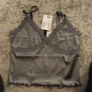 H&M Divided Gray Lace Satin Cami Top
